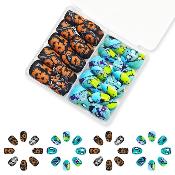 Yoyauz 48pcs Short Nail Fake Nail With Black And White Spider Web Design Charm Acrylic Nail Halloween Suitable For Girls And Women