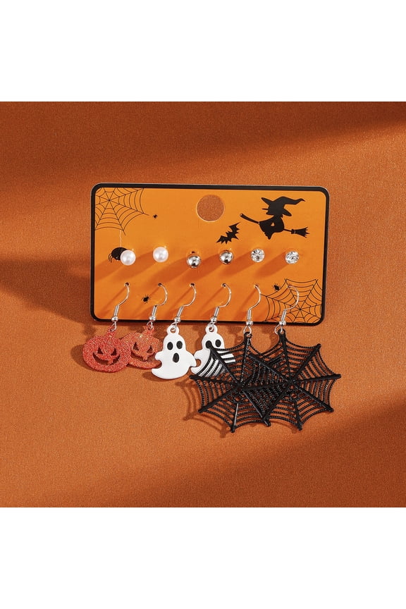 6Pairs Women's Halloween Earrings Cute Pumpkin Ghost Beaded Pendant Earrings