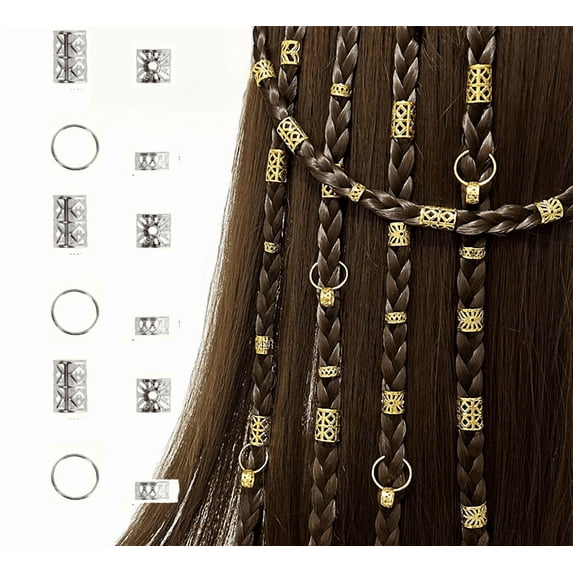 Yoyauz 80PCS Accessories For Braiding, Women'S Braids, Metal Gold Rings Cuff Clips For Braids Accessories Braids For Decoration Of Braided Jewelry