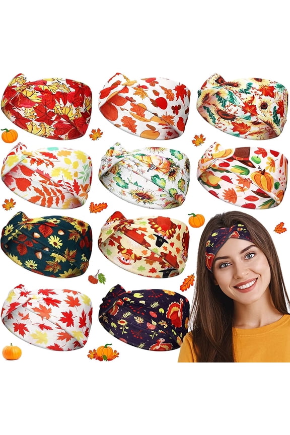 Autumn Maple Headband Autumn Thanksgiving Headband Turkey Pumpkin Turban Elastic Wide Headband Supplies Halloween Thanksgiving Running Elastic Twist Headband
