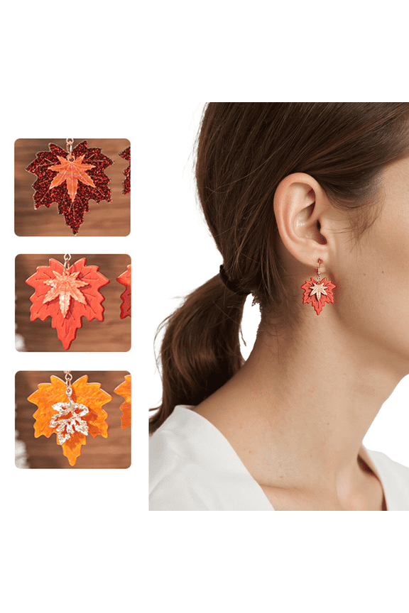 Autumn Thanksgiving Earrings, Red Maple Leaf Earrings, Maple Leaf Shaped Thanksgiving Fashion Autumn Pendant Fun Hook Earrings
