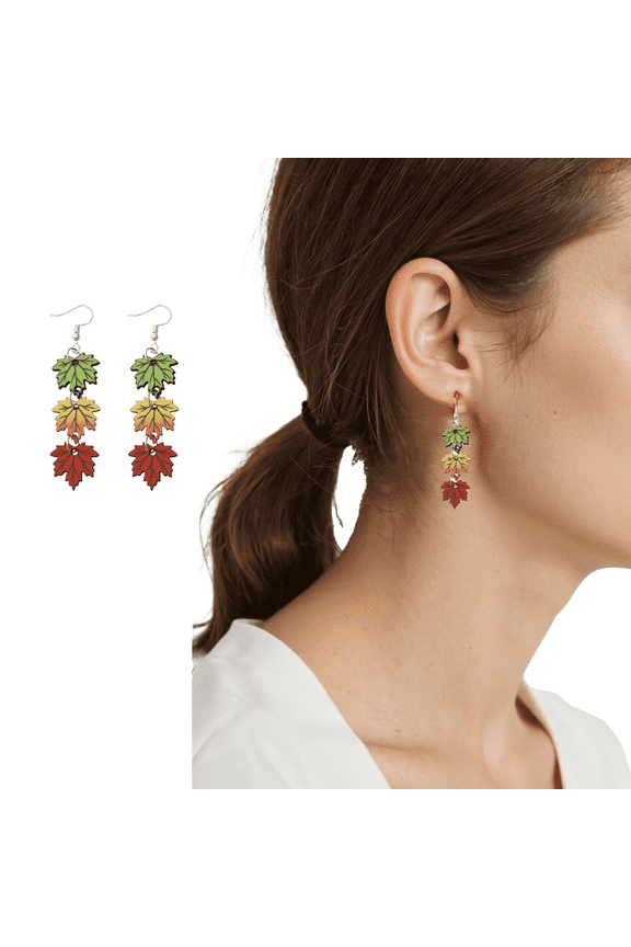 Autumn Thanksgiving Earrings, Red Maple Leaf Earrings, Maple Leaf Shaped Thanksgiving Fashion Autumn Pendant Fun Hook Earrings