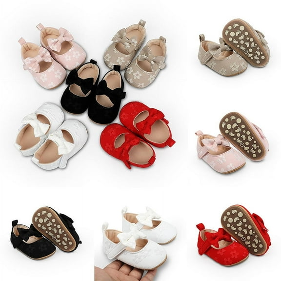 Yoyauz Baby Girl Mary Jane Shoes Anti Slip Rubber Sole Ballet Slippers Princess Dress Wedding Shoes Newborn Kids Shoes Toddler Shoes（0-12 Month）