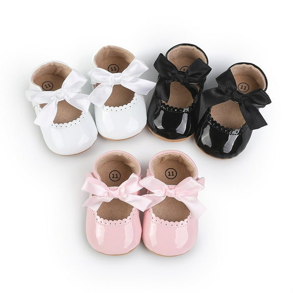 Yoyauz Baby Girl Mary Jane Shoes Anti Slip Rubber Sole Ballet Slippers Princess Dress Wedding Shoes Newborn Kids Shoes Toddler Shoes(0-12 Month)