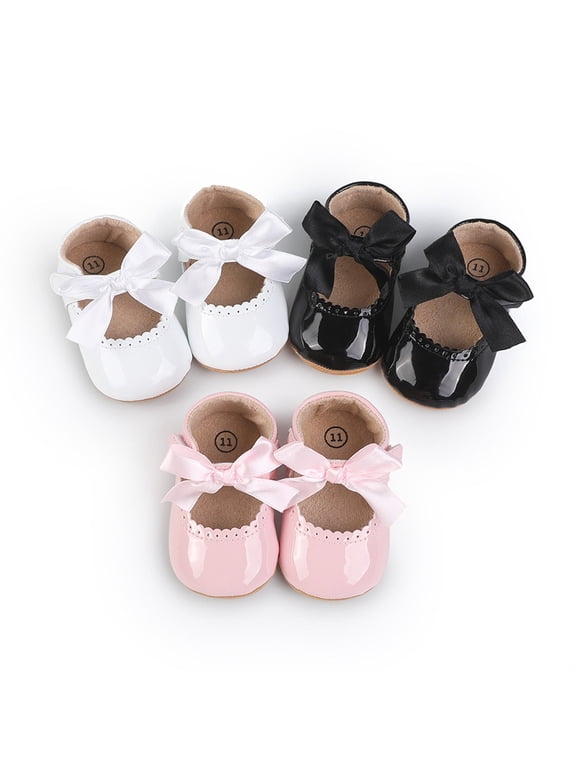 Baby Girl Mary Jane Shoes Anti Slip Rubber Sole Ballet Slippers Princess Dress Wedding Shoes Newborn Kids Shoes Toddler Shoes(0-12 Month)