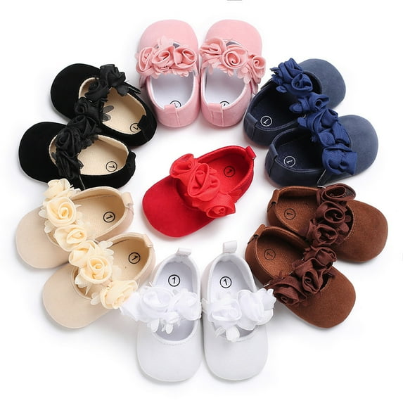 Yoyauz Baby Girl Mary Jane Shoes Anti Slip Rubber Sole Ballet Slippers Princess Dress Wedding Shoes Newborn Kids Shoes Toddler Shoes(0-12 Month)