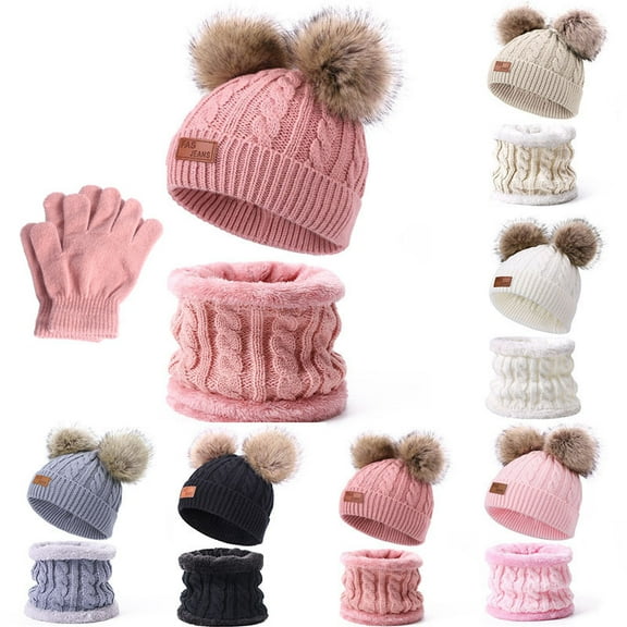 Yoyauz Baby Winter Cap Scarf Glove Set Kids Winter Cap Winter Knit Beanie Neck Warm Gaiter Scarf Baby Hat & Glove Set Boys & Girls Gifts（1-8 Years Old）