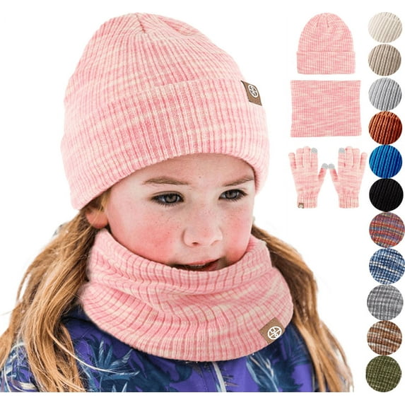 Yoyauz Baby Winter Cap Scarf Glove Set Kids Winter Cap Winter Knit Beanie Neck Warm Gaiter Scarf Baby Hat & Glove Set Boys & Girls Gifts