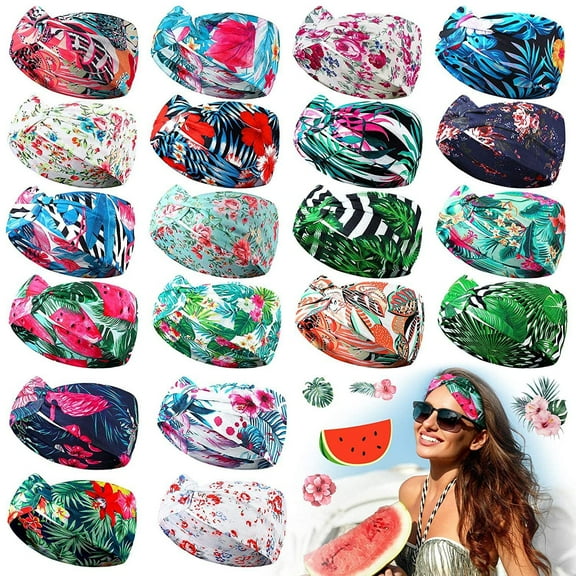 Yoyauz Beach Bohemian Headband Summer Hawaiian Knot Headband Floral Vintage Headband Elastic Turban Headband Bohemian Twist Cross Yoga Headband Accessories for Girls and Women