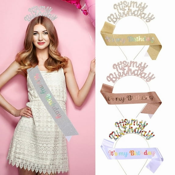 Yoyauz Birthday Crowns for Women IT'S MY BIRTHDAY Headband & Sash for Women Birthday Headband for Women Parties Favors Gift