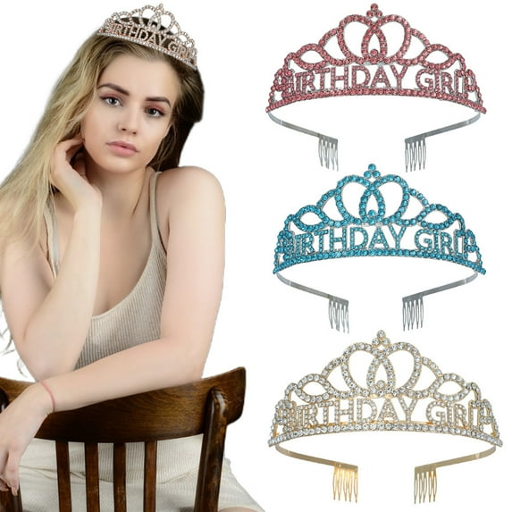 Yoyauz Birthday Princess Crown With Comb Birthday Girl Rhinestone Crown Headband Happy Birthday Party Gift Decoration