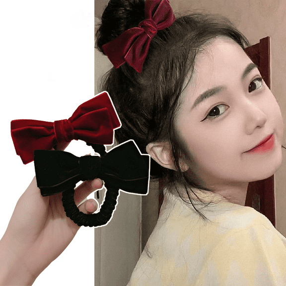 Yoyauz Black Velvet Headband Bow Rubber Band For Headbands Black Headband Velvet Ponytail Elastic hair Accessory Suitable For Girls' Hair Accessories