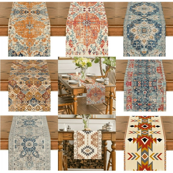 Yoyauz Boho Bohemia Style Orange Blue Table Runner, Country Rustic Farmhouse Magical Fall Kitchen Dining Table Decoration for Home Party Decor 13x72 Inch
