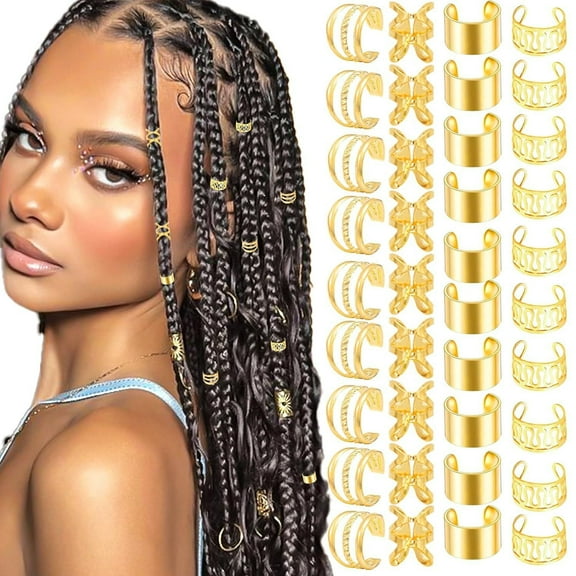 Yoyauz Braided Hair Accessories, 40 Pieces Braided Accessories Metallic Hair Accessories Gold Loc Braids Spiral Cuffs Ladies Girls Carnival Hairstyles Decorations