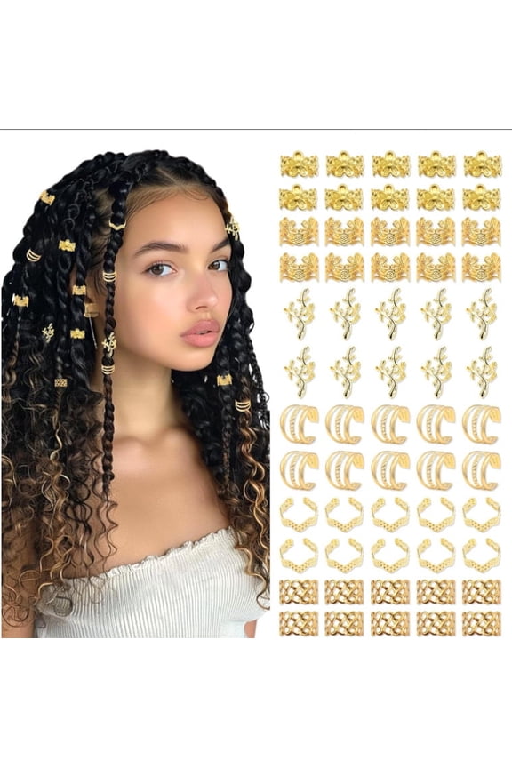 Braided Hair Accessories, 60 Pieces Braided Accessories Metallic Hair Accessories Gold Loc Braids Spiral Cuffs Ladies Girls Carnival Hairstyles Decorations