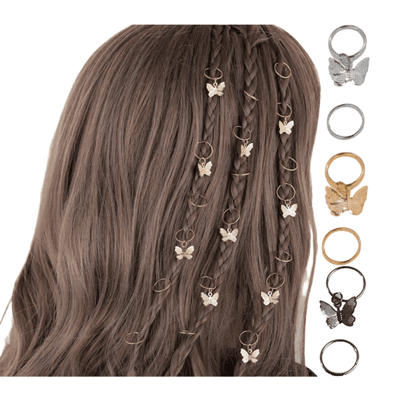 Yoyauz Butterfly Hair Clip Dreadlock Accessories - 20 Pieces Gold Hair Accessories for Braids, Hair Cuff Pendant Ring Braided Clip Butterfly Hair Accessories for Ladies Girls Teen Wedding Gifts