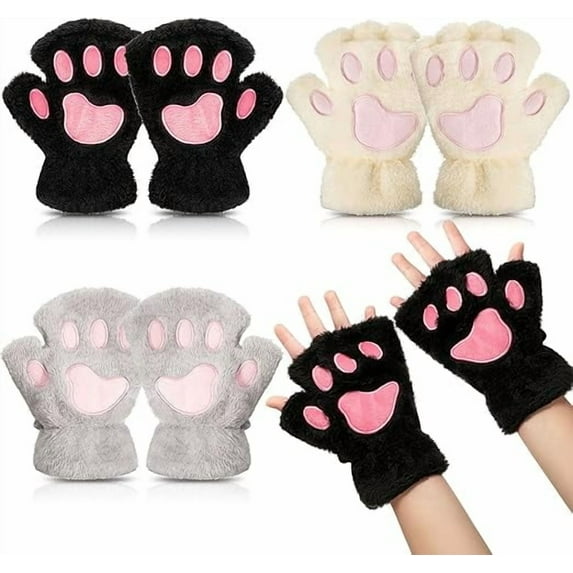 Yoyauz Cat's Paw Gloves Wow Gloves Cat's Paw Cosplay Faux Fur Plush Cat Gloves Lion Paw Fingerless Gloves For Girls Ladies