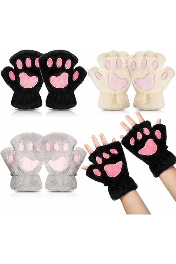 Yoyauz Cat's Paw Gloves Wow Gloves Cat's Paw Cosplay Faux Fur Plush Cat Gloves Lion Paw Fingerless Gloves For Girls Ladies