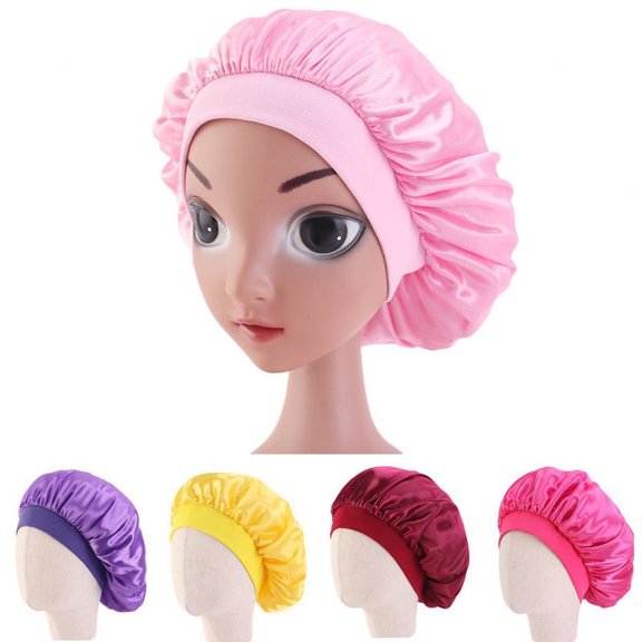 Yoyauz Children's imitation silk nightcap baby elastic wide-brimmed round hat Shower cap