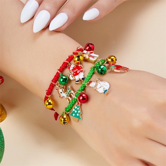 Yoyauz Christmas Bracelet Set for Ladies Girls Santa Claus Christmas Tree Bell Elk Snowman Gift Charm Adjustable Bracelet For Christmas Accessories Decoration Jewelry Gifts
