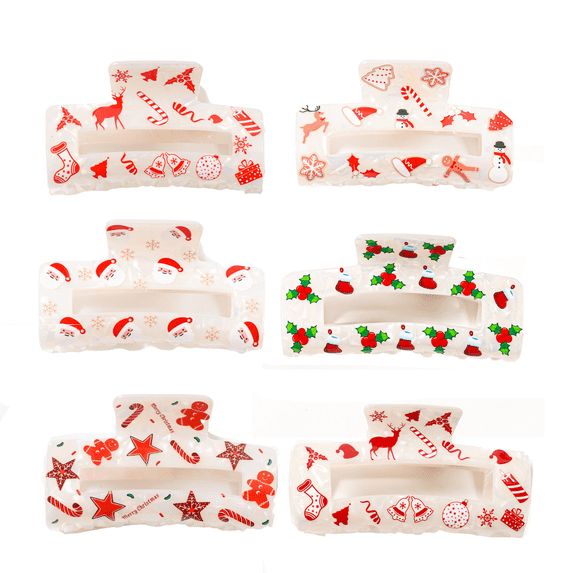 Yoyauz Christmas Hair Clip For Women, Christmas Tree Snowman Santa Claus Winter Strong Grip Clip, Suitable For Thick And Fine Hair Acrylic Hair Clip