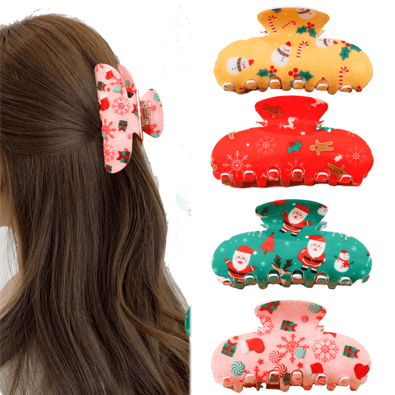 Yoyauz Christmas Hair Clip For Women, Christmas Tree Snowman Santa Claus Winter Strong Grip Clip, Suitable For Thick And Fine Hair Acrylic Hair Clip