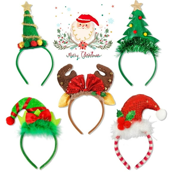 Yoyauz Christmas Headbands, Felt Christmas Hoods, Various Designs Santa Claus Caps, Snowman Reindeer Antler Bow Elf Hats Headgear Ladies Adult Kids Gifts Christmas Party Supplies