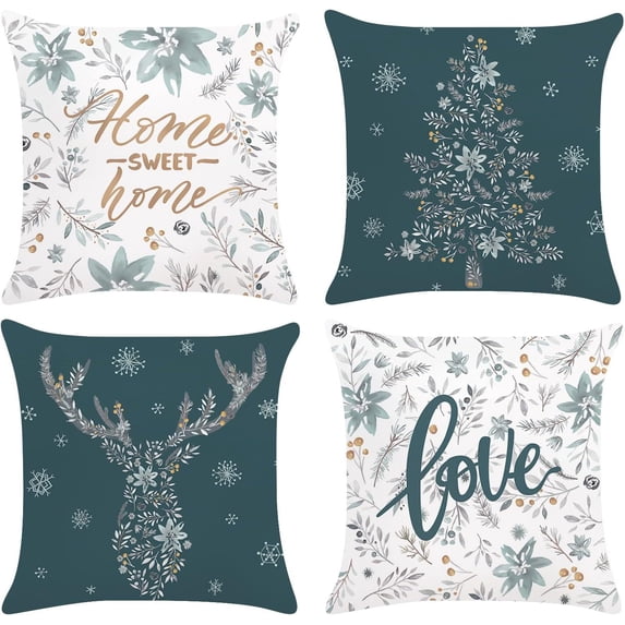 Yoyauz Christmas Throw Pillow Covers 18x18 eve Gift Snowman Tree Snowflakes Reindeer Winter Holiday Vintage Home Decorative Linen Breathable Pillows for Sofa Bed with Hidden Zipper