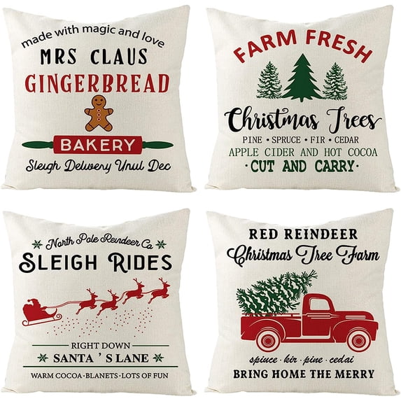 Yoyauz Christmas Throw Pillow Covers 18x18 eve Gift Snowman Tree Snowflakes Reindeer Winter Holiday Vintage Home Decorative Linen Breathable Pillows for Sofa Bed with Hidden Zipper