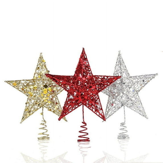 Yoyauz Christmas Tree Star Topper, Gold/Silver/Red Glittered Metal Christmas Glitter Star Ornament Treetop Decoration Fit for General Size Christmas Tree 6/8/10inch