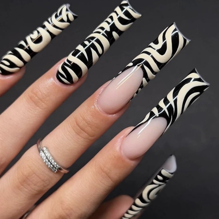 Yoyauz Coffin Pressed Nails Fake French Nails Full Coverage