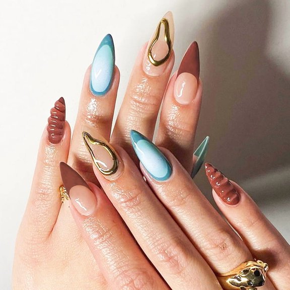 Yoyauz Coffin Pressed Nails Fake French Nails Full Coverage Acrylic Fake Nails for Ladies & Girls 24PCS