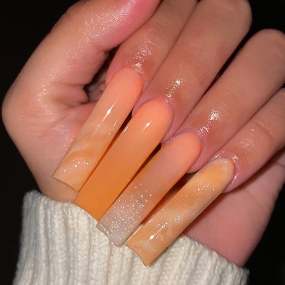 Yoyauz Coffin Pressed Nails Fake French Nails Full Coverage Acrylic Fake Nails for Ladies & Girls 24PCS