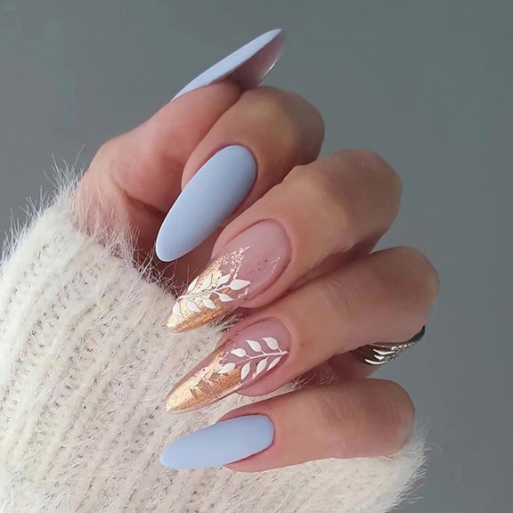 Yoyauz Coffin Pressed Nails Fake French Nails Full Coverage Acrylic Fake Nails for Ladies & Girls 24PCS