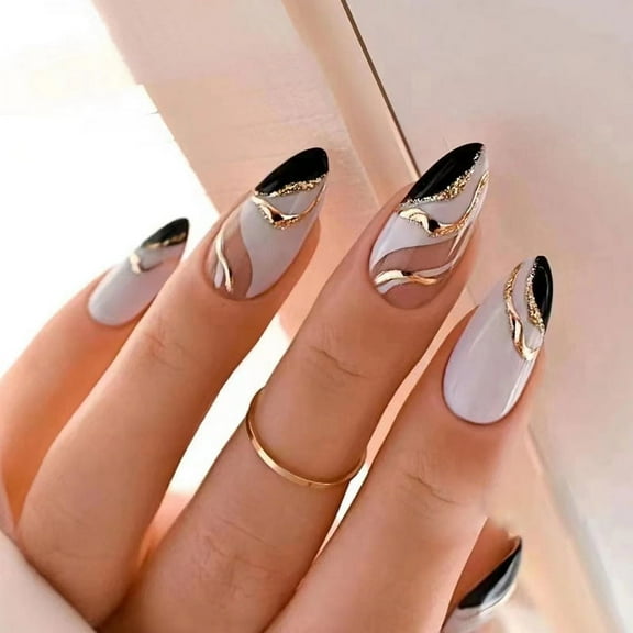 Yoyauz Coffin Pressed Nails Fake French Nails Full Coverage Acrylic Fake Nails for Ladies & Girls 24PCS