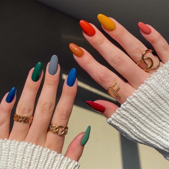 Yoyauz Coffin Pressed Nails Fake French Nails Full Coverage Acrylic Fake Nails for Ladies & Girls 24PCS