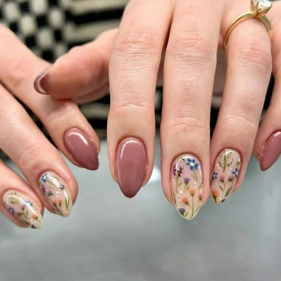Yoyauz Coffin Pressed Nails Fake French Nails Full Coverage Acrylic Fake Nails for Ladies & Girls 24PCS