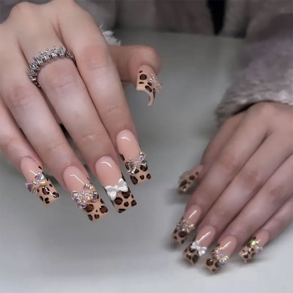 Yoyauz Coffin Pressed Nails Fake French Nails Full Coverage Acrylic Fake Nails for Ladies & Girls 24PCS