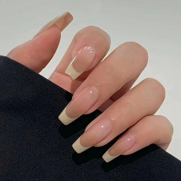 Yoyauz Coffin Pressed Nails Long Fake French Nails Full Coverage Acrylic Fake Nails For Ladies and Girls 24PCSGreen
