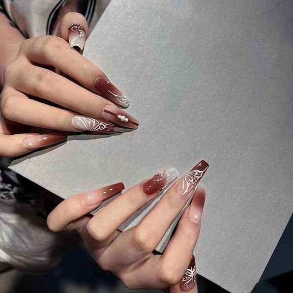 Yoyauz Coffin Pressed Nails Long Fake French Nails Full Coverage Acrylic Fake Nails For Ladies and Girls 24PCSRed