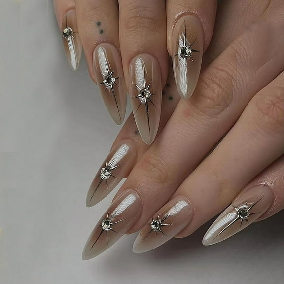 Yoyauz Coffin Pressed Nails Long Fake French Nails Full Coverage Acrylic Fake Nails For Ladies and Girls 24PCSSliver