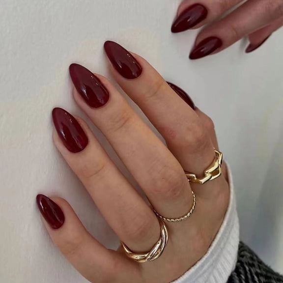 Yoyauz Coffin Pressed Nails Long Fake French Nails Full Coverage Acrylic Fake Nails For Ladies and Girls 30PCSAlmond-shaped Red