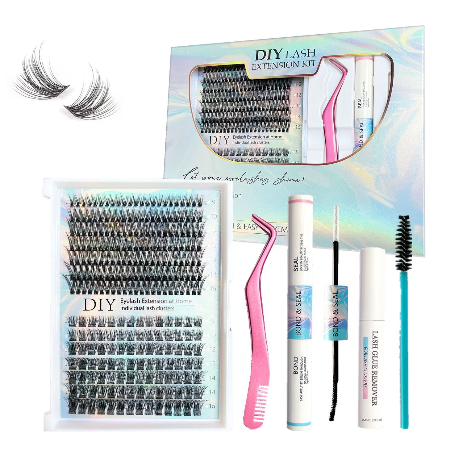 Yoyauz Eyelash Group Set Manga Eyelash Group DIY Eyelash Extension Set Natural Eyelash Tuft Strap Bonding & Sealing Eyelash Glue & Tweezers Anime Cluster Eyelash Extension DIY At Home