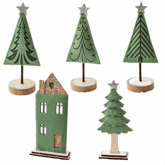 Yoyauz Felt/Wooden Christmas Tree/House Tabletop Decoration Rustic Wood Christmas Trees Tiered Tray Decoration Mini Christmas Tree Wooden Block Signs Tabletop Decoration Ornaments