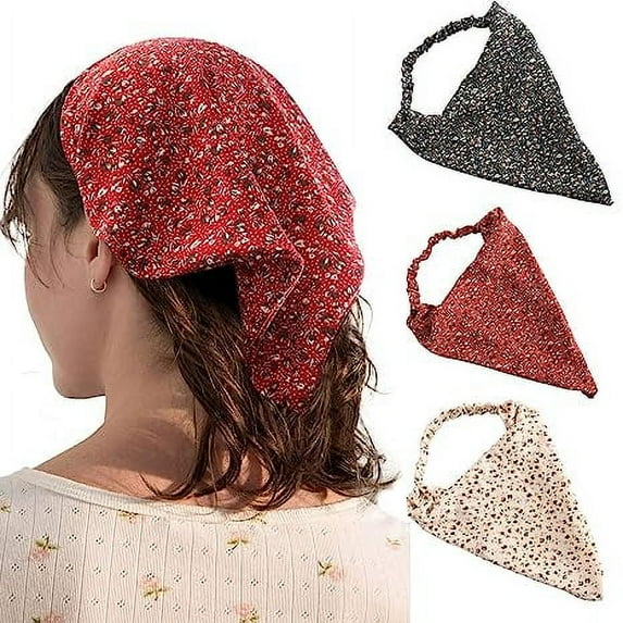 Yoyauz Floral Elastic Hair Scarf Headband 3PCS Chiffon Head Kerchief Headband Floral Hair Scarves W/Hair Clips Hair Bandanas
