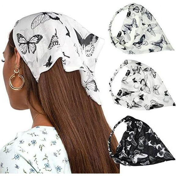 Yoyauz Floral Elastic Hair Scarf Headband 3PCS Chiffon Head Kerchief Headband Floral Hair Scarves W/Hair Clips Hair Bandanas