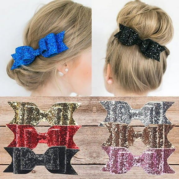 Yoyauz Girl's Shining Bowknot Spring Hair Clip Glitter Bow Barrette Hair Accessory Black