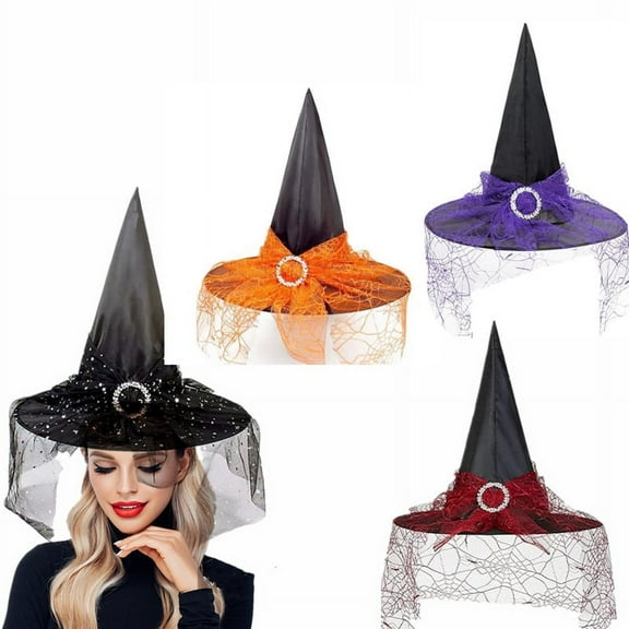 Yoyauz Halloween Black Mesh Witch Hat, Women'S Evil Hat With Lace Veil, Halloween Costume Accessories, Role-Playing Party
