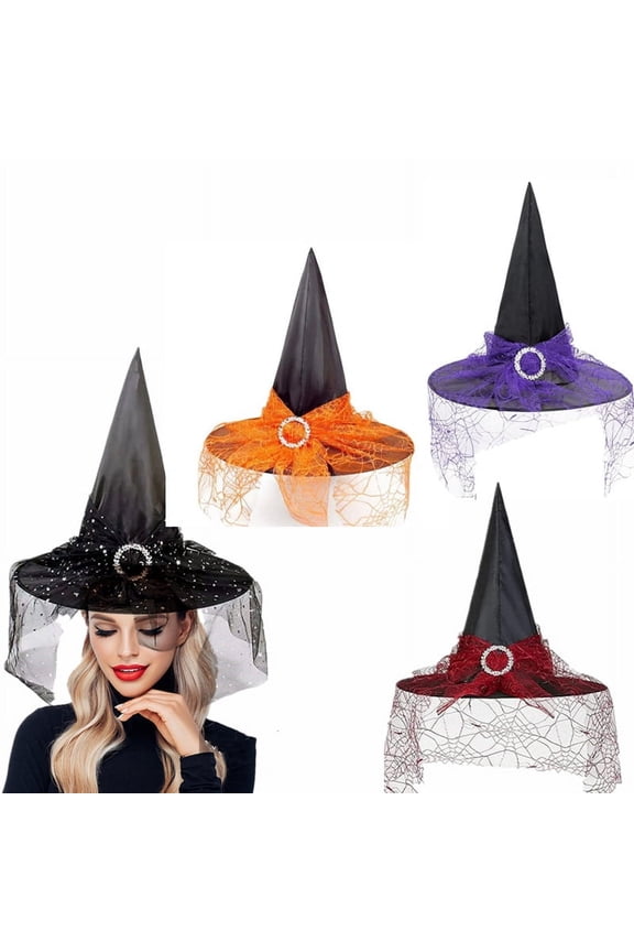 Halloween Black Mesh Witch Hat, Women'S Evil Hat With Lace Veil, Halloween Costume Accessories, Role-Playing Party