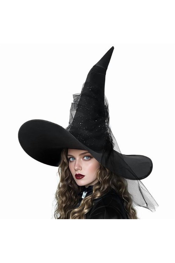 Halloween Black Mesh Witch Hat, Women'S Evil Hat With Lace Veil, Halloween Costume Accessories, Role-Playing Party
